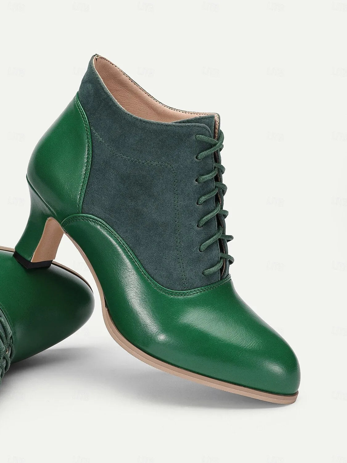 Women's Green Victorian Vintage Lace-Up Ankle Boots - Perfect for Retro-Inspired Outfits, Casual Wear, and Special Occasions