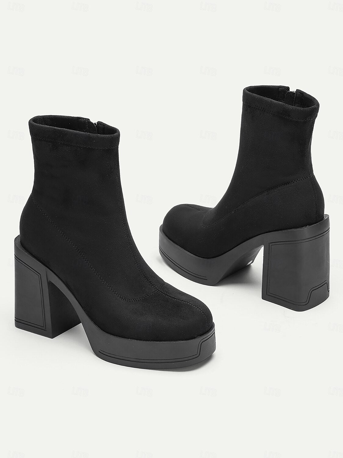 Women's Black Suede Platform Ankle Boots – Chunky High Heel Design for Casual and Party Wear