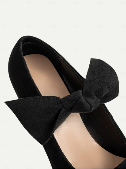 Women's Black Suede Bow Heels-Elegant Round-Toe Platform Pumps for Formal Events and Parties