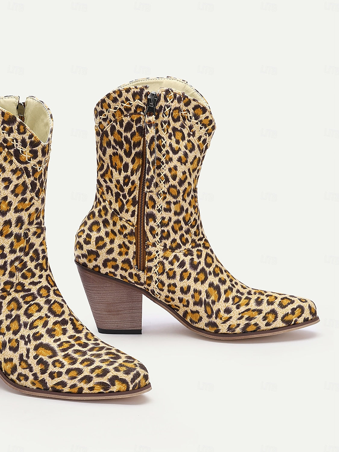 Women's Boots Cowboy Boots Retro Party Work Daily Leopard Booties Ankle Boots Zipper Chunky Heel Round Toe Vacation Vintage Cloth Zipper Leopard