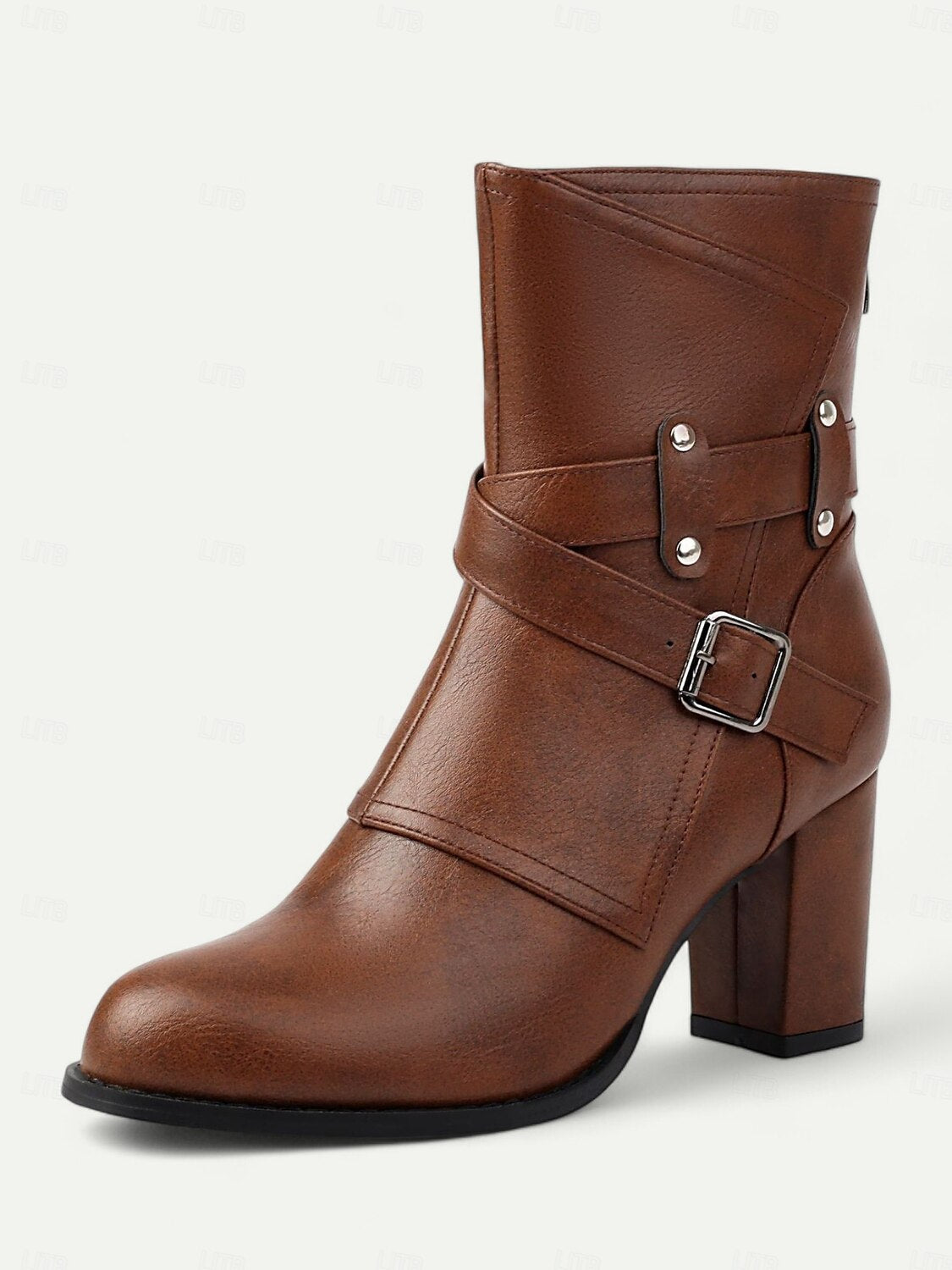 Women's Green Ankle Boots with Buckle Straps – Chunky Block Heel, Zip Closure, Perfect for Fall and Winter Fashion