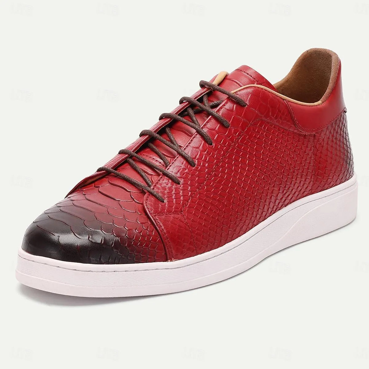 Men's Leather Sneakers Red Gradient Lace-up - Tokiyos