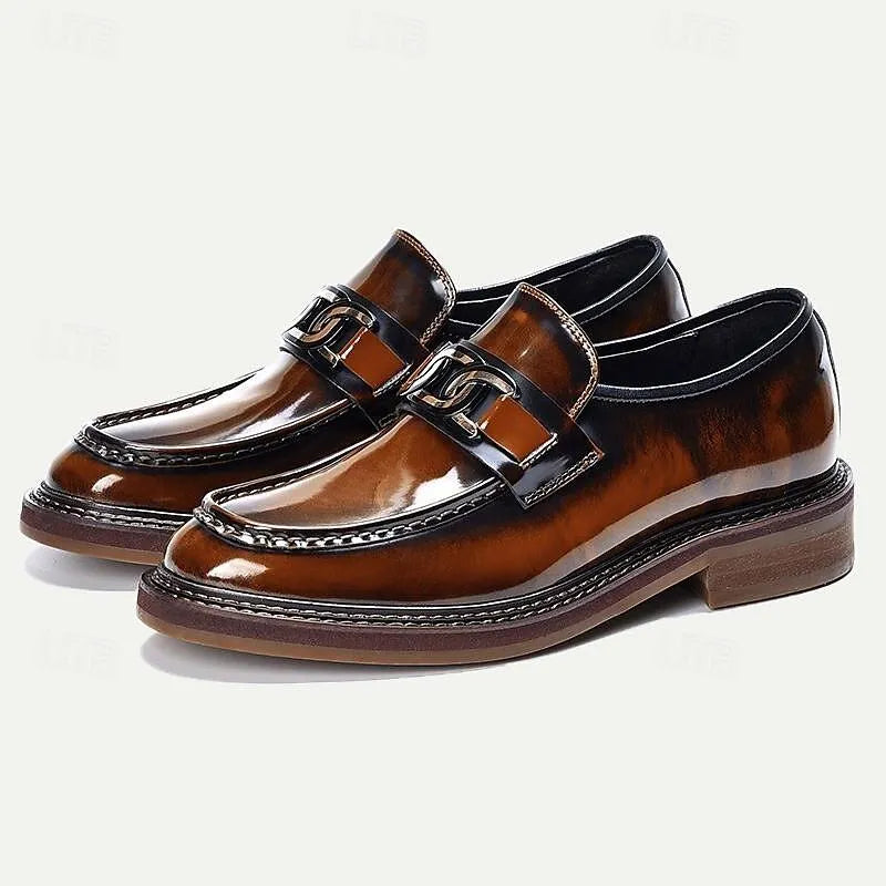 Men's Glossy Leather Loafers with Buckle - Tokiyos