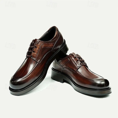 Men's Brown Leather Moc Toe Oxford Shoes, Classic Business Casual Dress Shoes for Everyday Office Wear