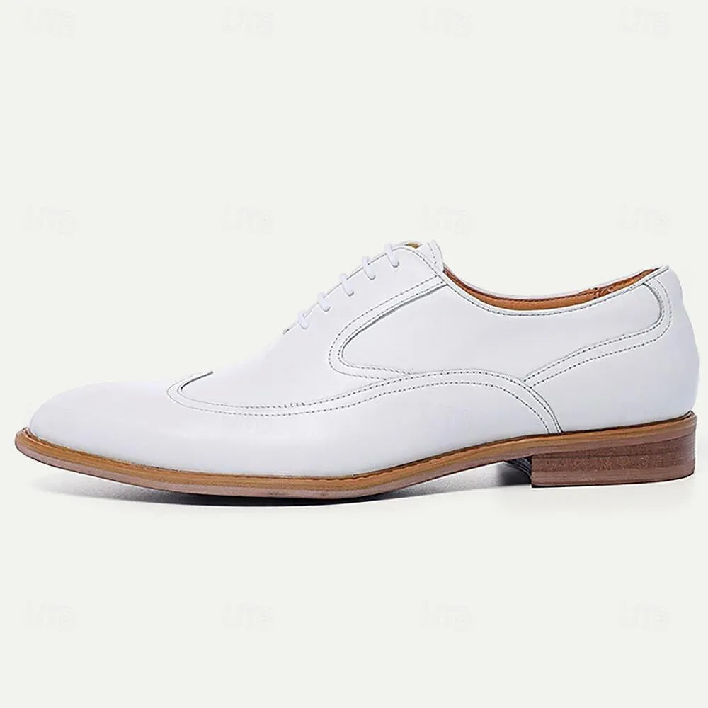 Men's White Leather Oxford Shoes - Business Casual - Tokiyos