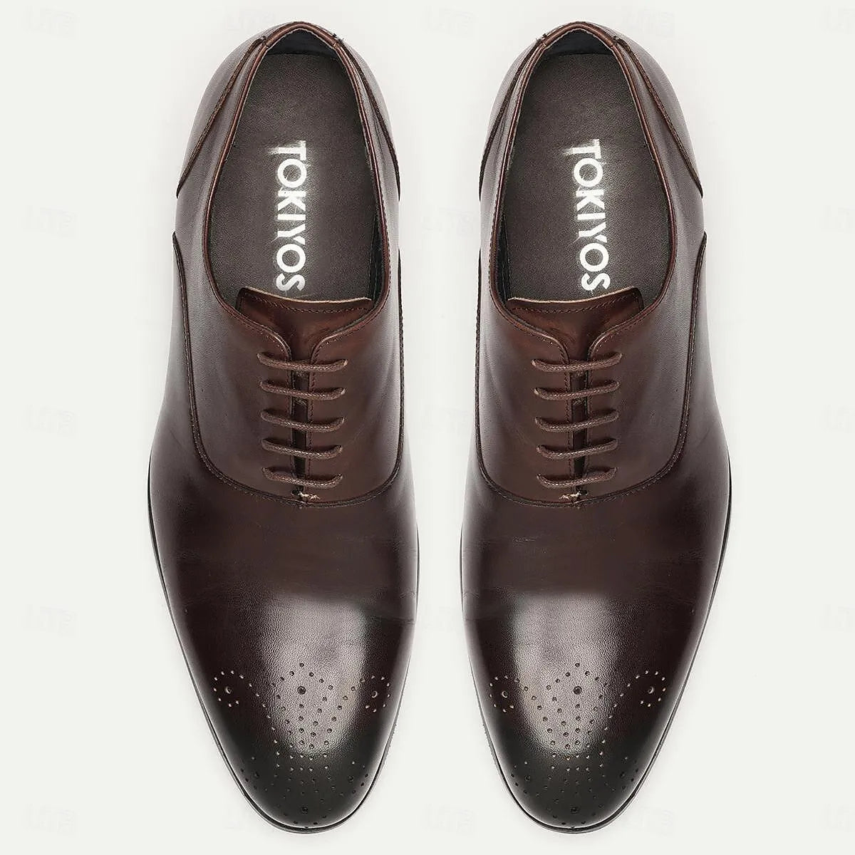 Men's Brown Leather Oxford Dress Shoe with Brogue Detail - Tokiyos