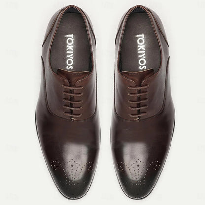 Men's Brown Leather Oxford Dress Shoe with Brogue Detail - Tokiyos