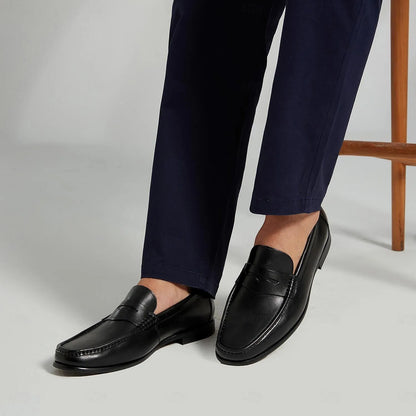 Men's Black Leather Casual Slip-On Shoes - Tokiyos