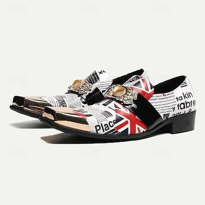 Men's Fashion Loafers with British Flag Design and Gold Crown Buckle - Tokiyos