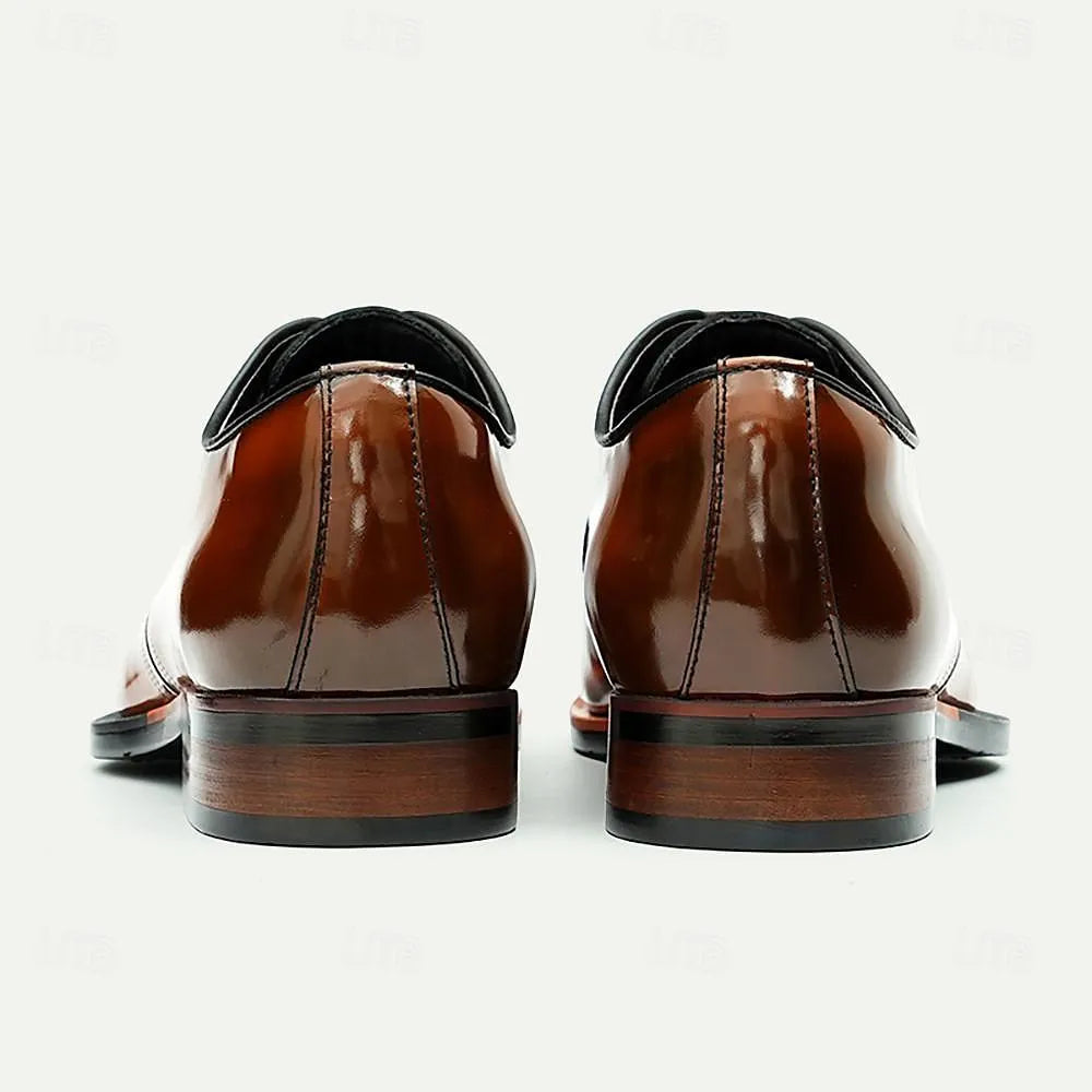 Men's Brown Leather Oxford Dress Shoes Polished Cap Toe - Tokiyos