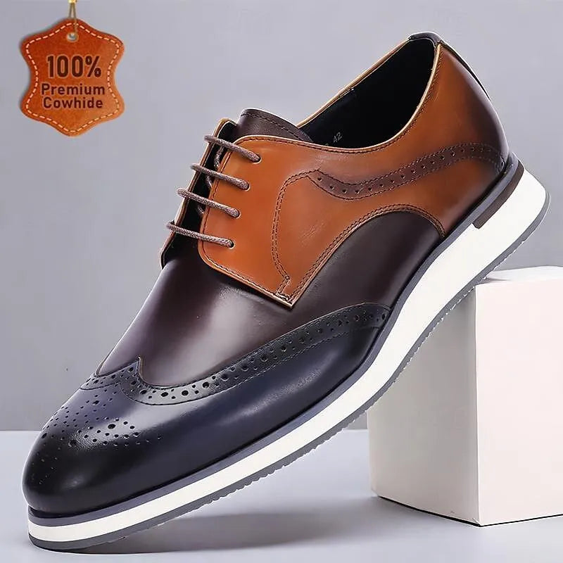 Men's Two-Tone Wingtip Oxford Dress Shoes - Elegant Leather Brogues with Modern Sole - Tokiyos