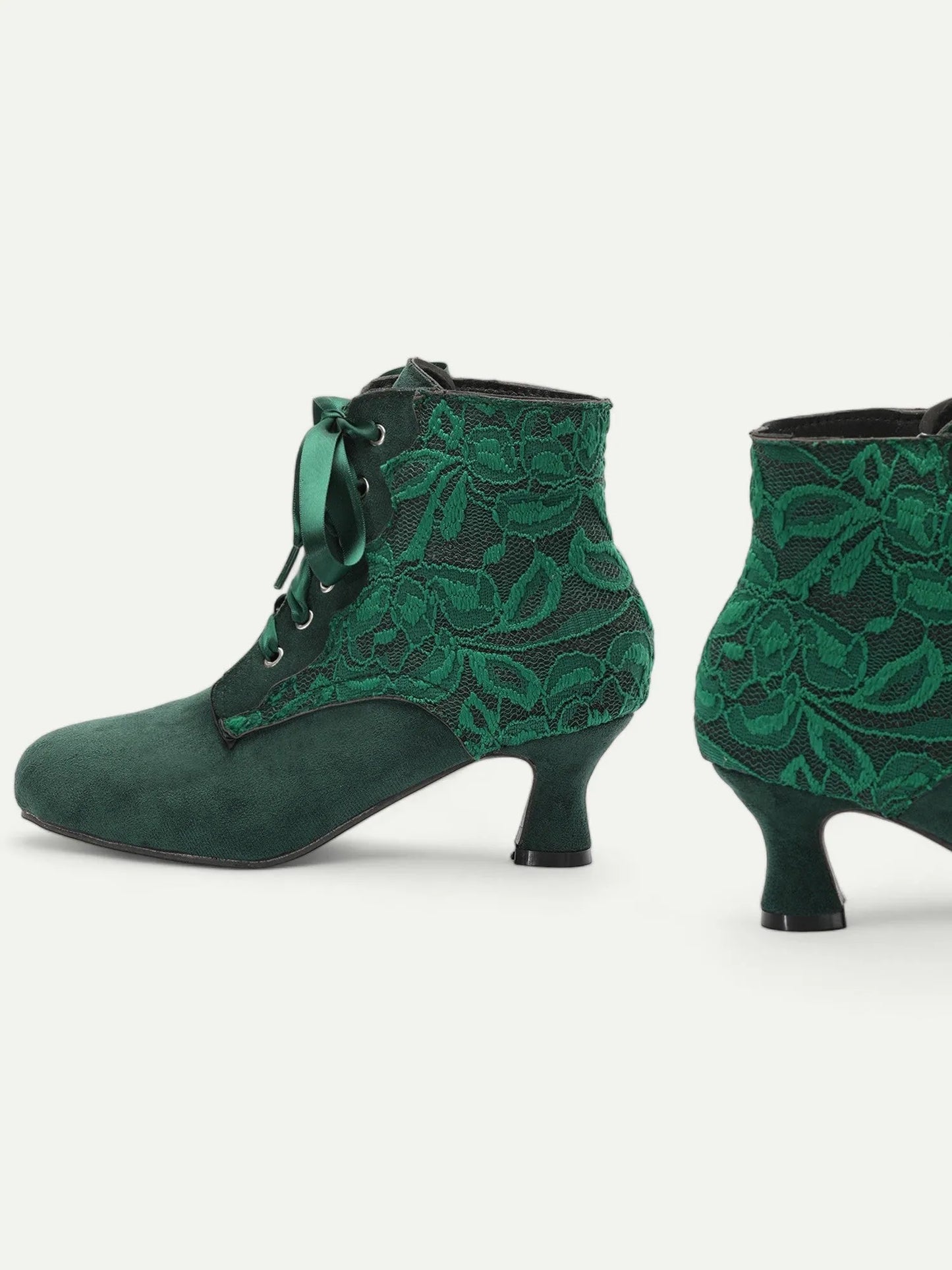 Women's Victorian Lace-Up Ankle Boots - Green Suede High Heel Booties for Vintage and Steampunk Costumes