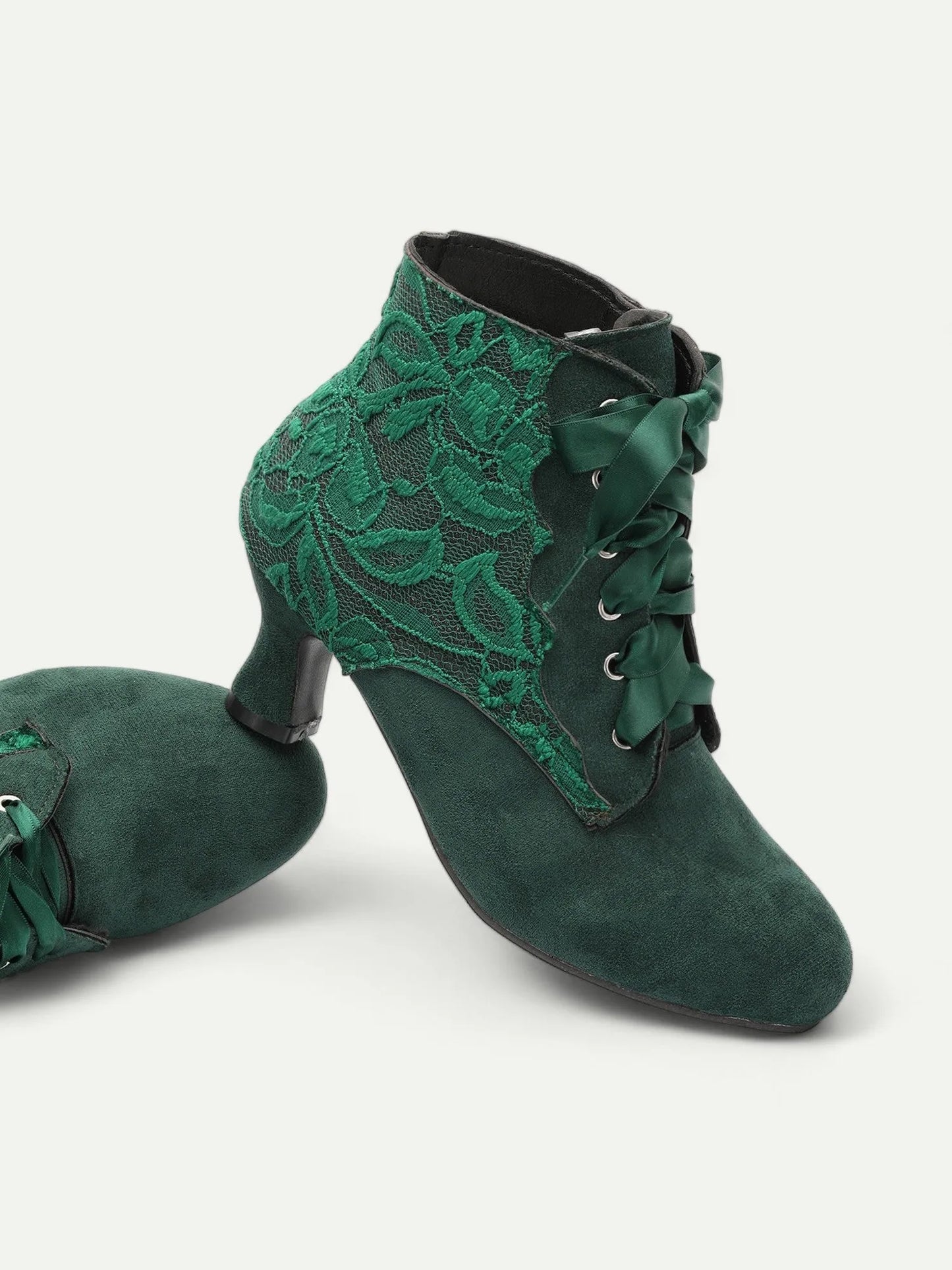 Women's Victorian Lace-Up Ankle Boots - Green Suede High Heel Booties for Vintage and Steampunk Costumes