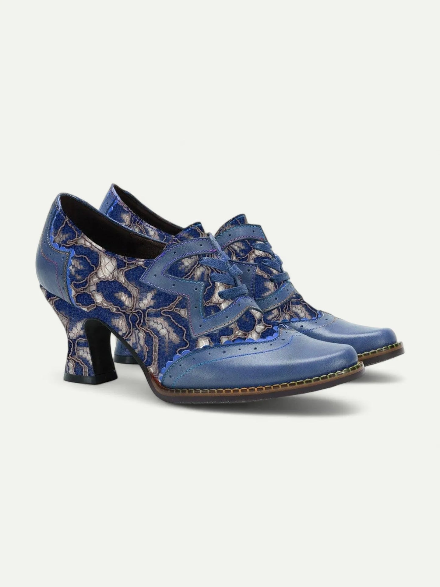 Women's Oxford Heels Elegant Blue Lace Pattern