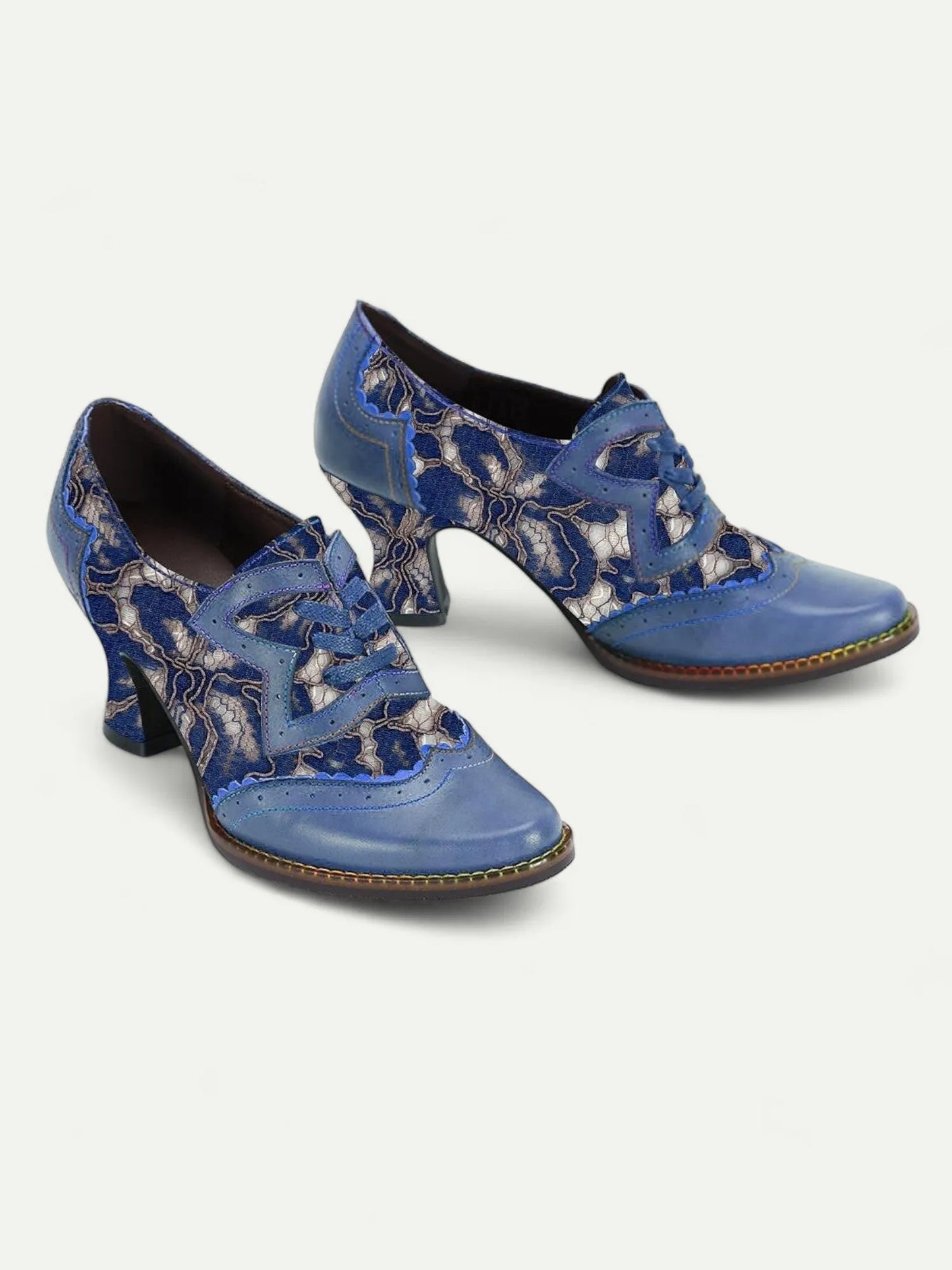 Women's Oxford Heels Elegant Blue Lace Pattern