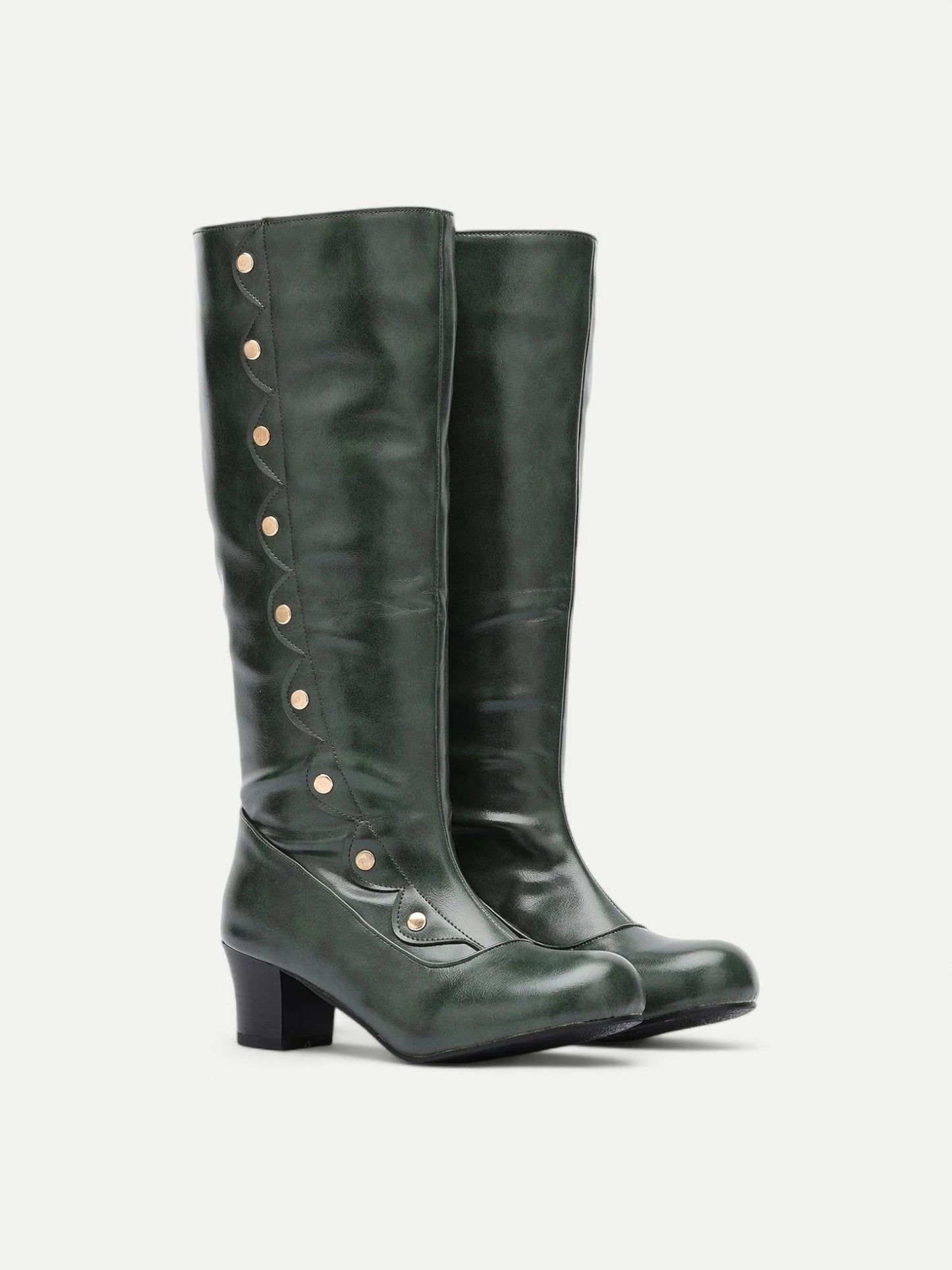 Vintage-Style Black Knee-High Boots with Decorative Buttons