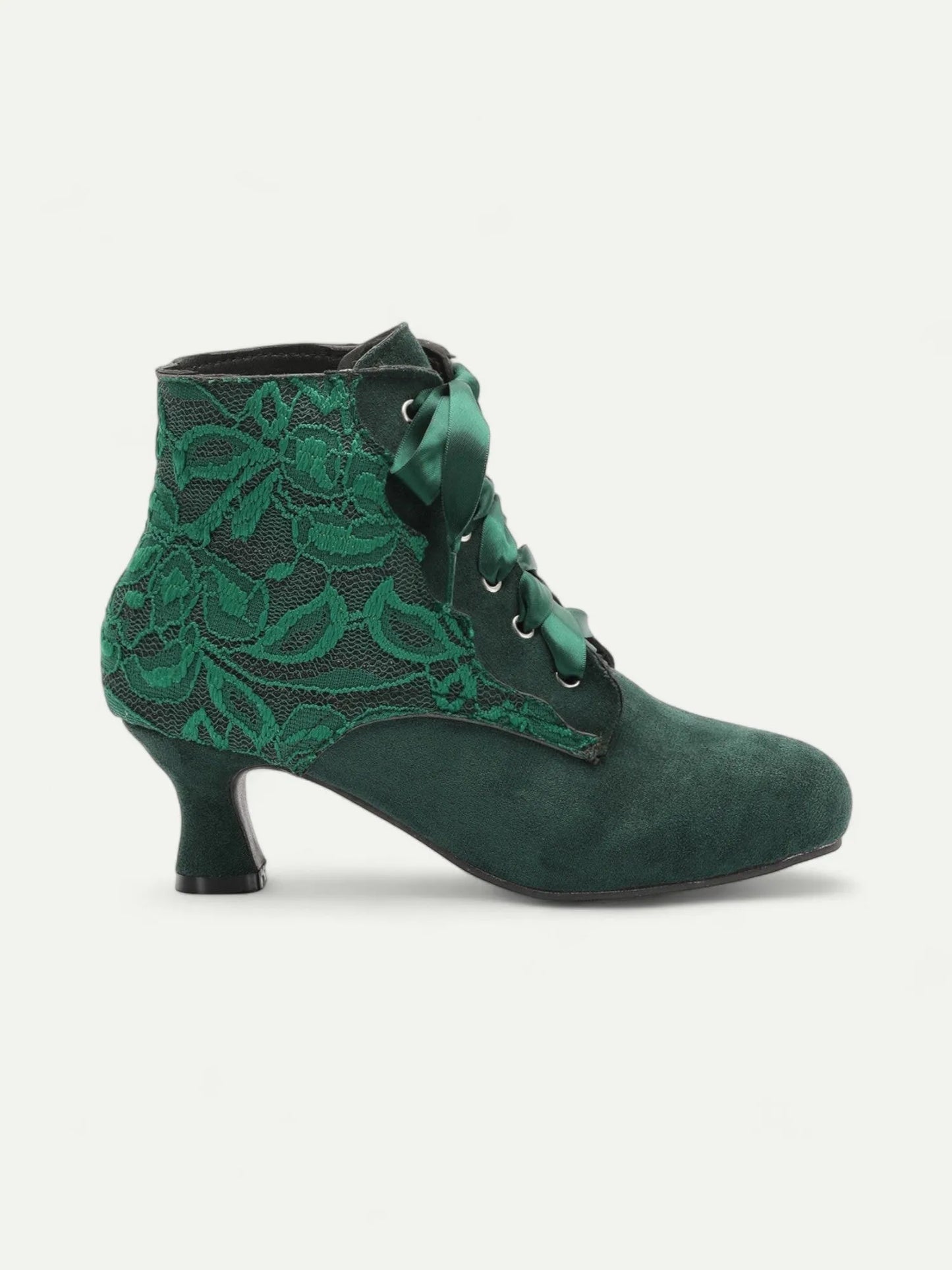 Women's Victorian Lace-Up Ankle Boots - Green Suede High Heel Booties for Vintage and Steampunk Costumes