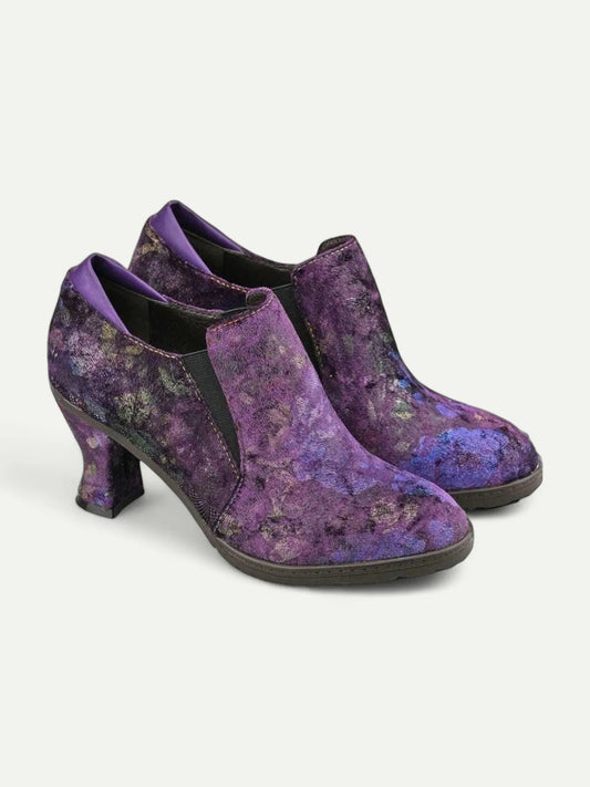 Women's Purple Floral Textured Elastic Panel Ankle Boots