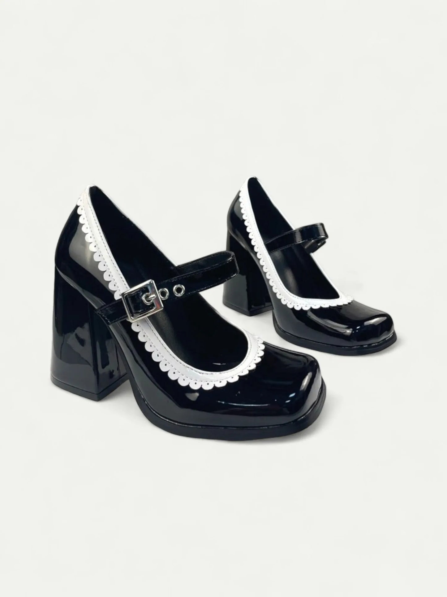 Black Patent Leather Mary Jane Shoes- Women's Vintage Style Heels