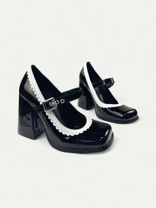 Black Patent Leather Mary Jane Shoes- Women's Vintage Style Heels