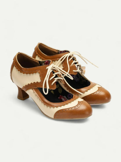 Women's Two-Tone Oxford Heels with Lace-Up Front and Floral Insole