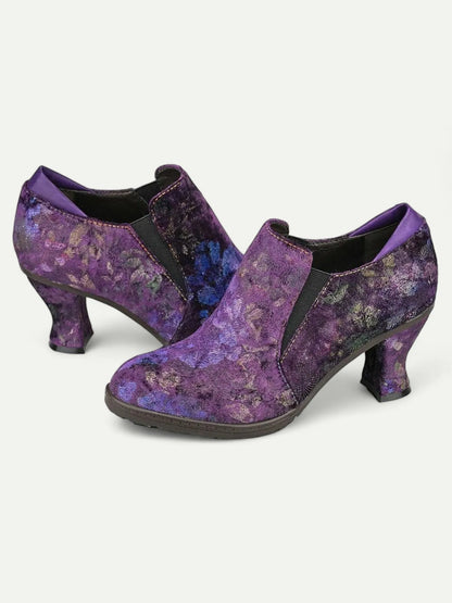 Women's Purple Floral Textured Elastic Panel Ankle Boots