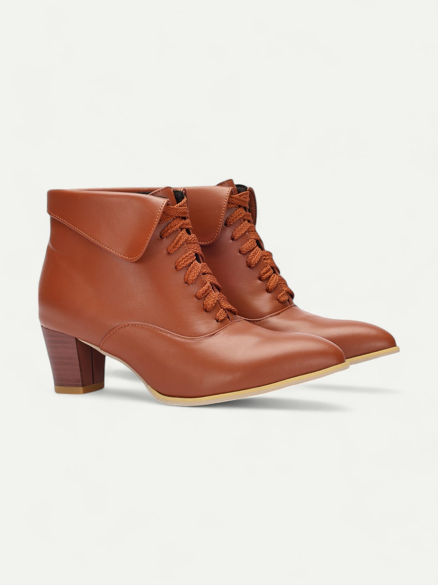 Women's Brown Lace-Up Ankle Boots with Low Block Heel