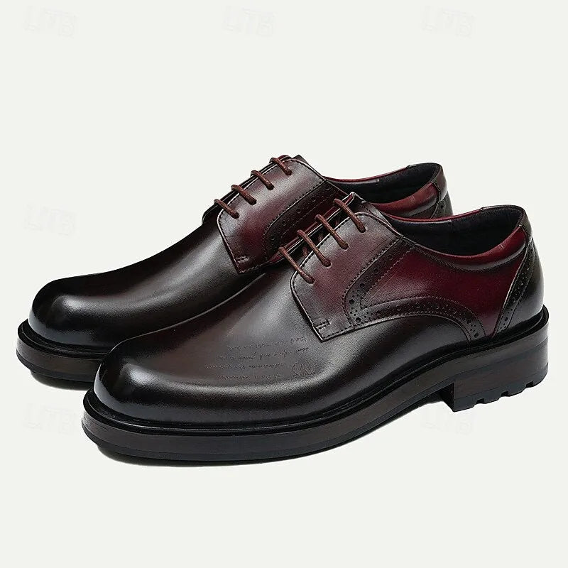 Men's Black and Brown Leather Oxford Shoes with Brogue Detailing, Classic Two-Tone Dress Shoes for Formal and Business Wear