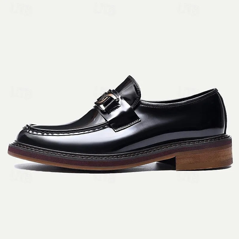 Men's Glossy Leather Loafers with Buckle - Tokiyos