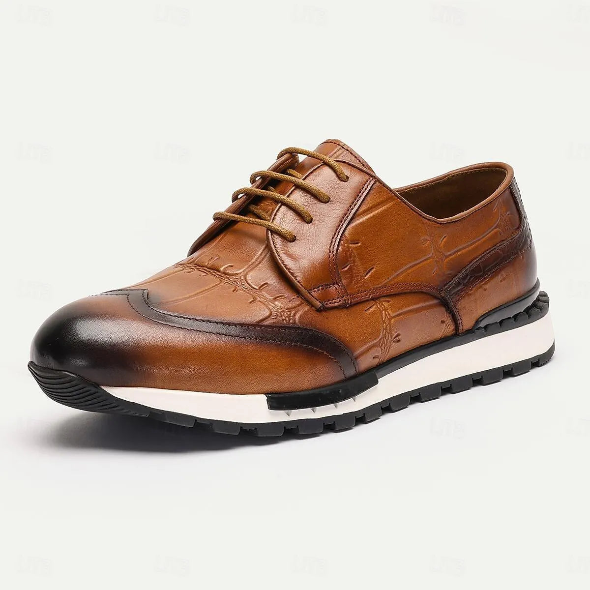 Men's Sneakers Classic Brogue Leather Two-Tone Rubber Sole - Tokiyos