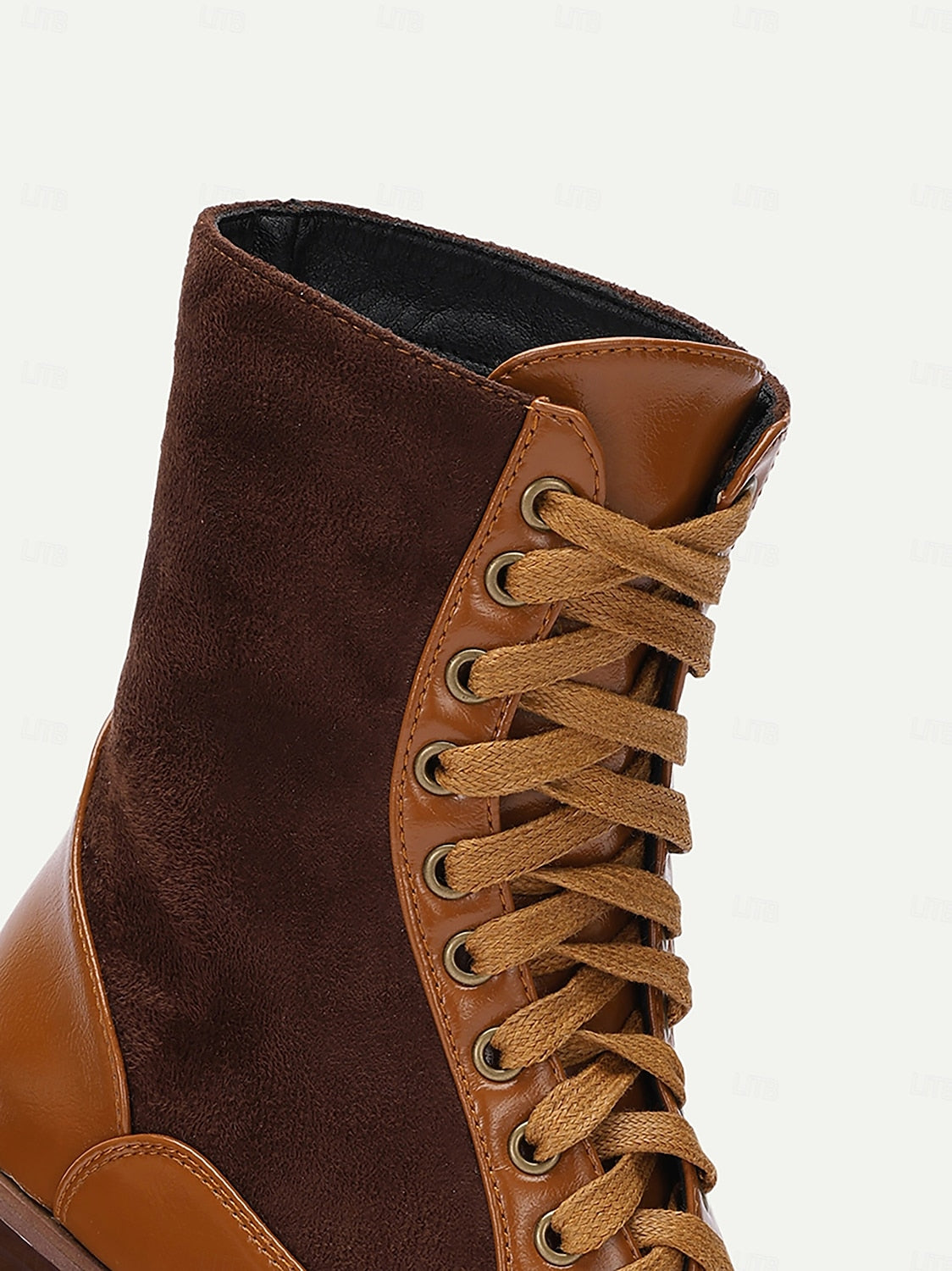 Women's Vintage Faux Leather and Suede Lace-Up Boots Perfect for Casual and Formal Wear