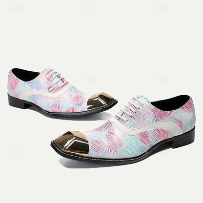 Men's Colorful Wave Print Oxfords with Metallic Toe Cap - Tokiyos