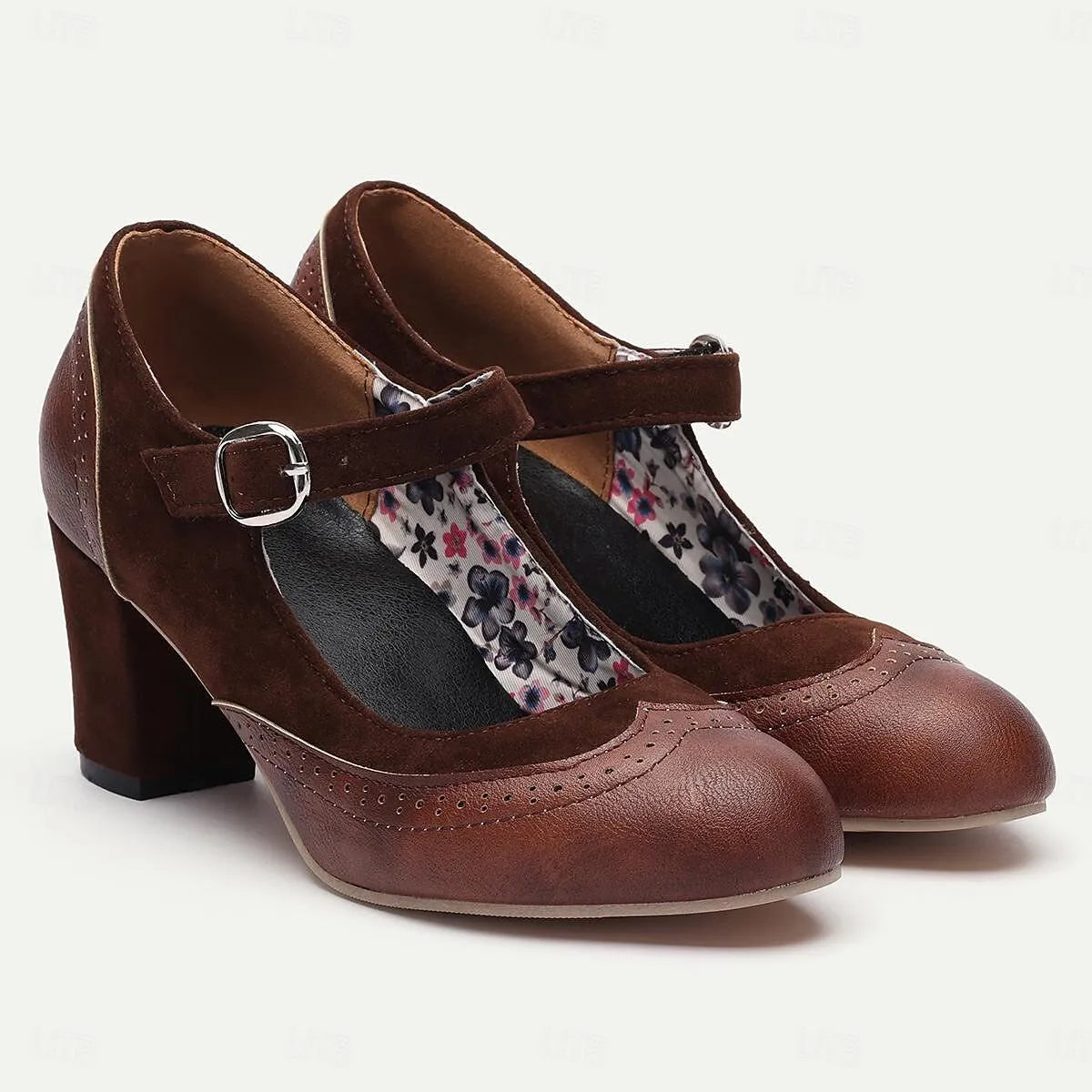 Classic Brown Suede Mary Jane Heels with Buckle Strap - Women's Comfortable Dress Shoes - Tokiyos