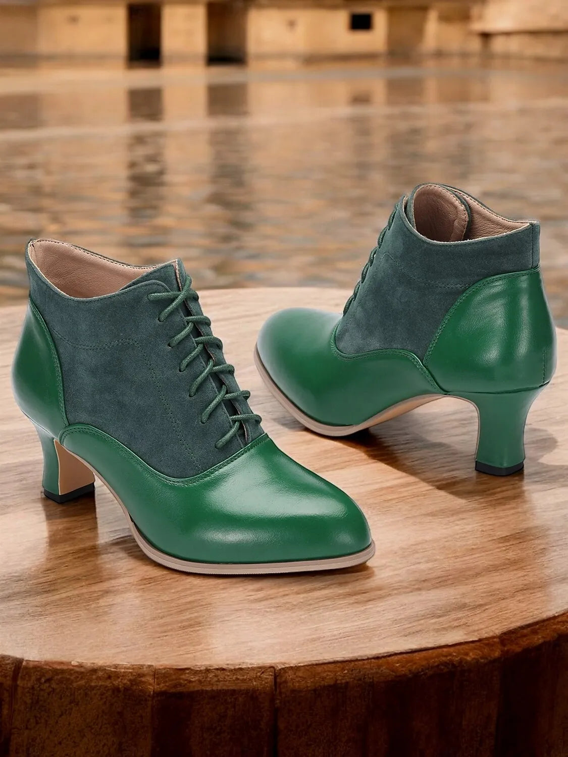 Women's Green Victorian Vintage Lace-Up Ankle Boots - Perfect for Retro-Inspired Outfits, Casual Wear, and Special Occasions