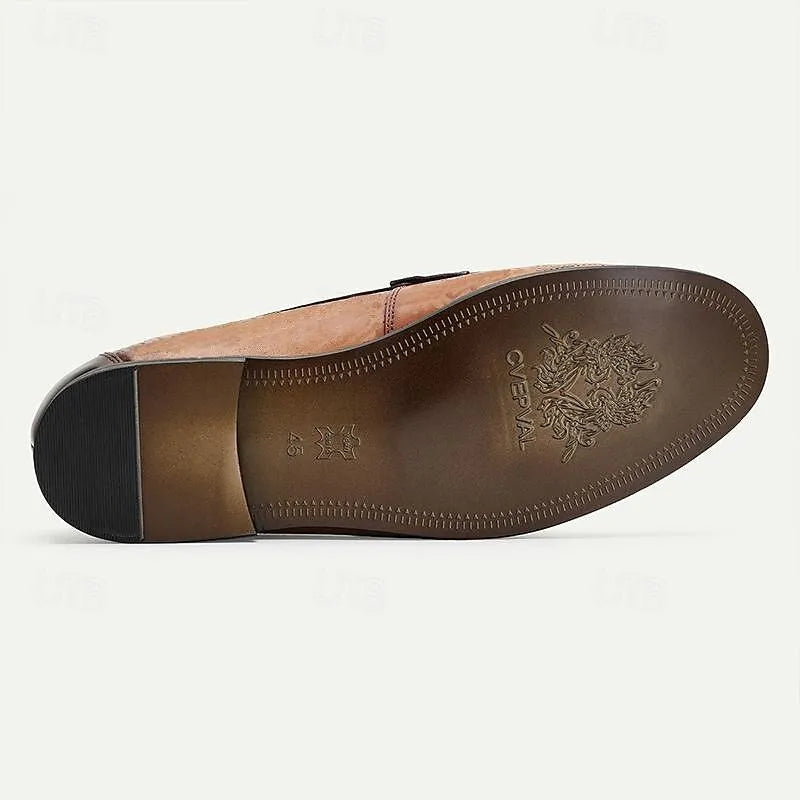 Men's Brown Perforated Leather Loafers - Tokiyos