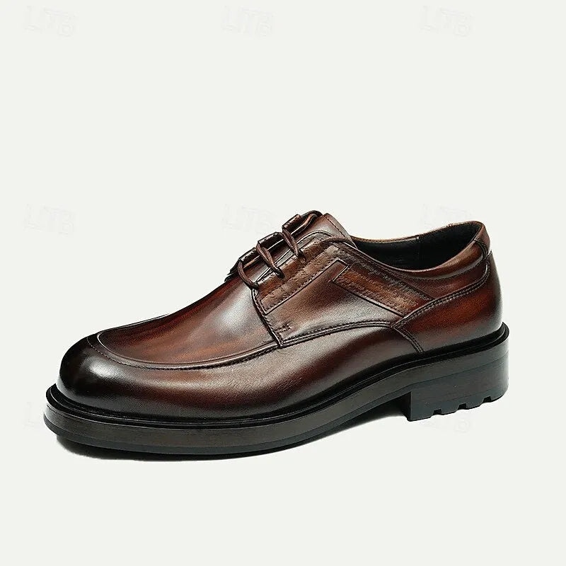 Men's Brown Leather Moc Toe Oxford Shoes, Classic Business Casual Dress Shoes for Everyday Office Wear