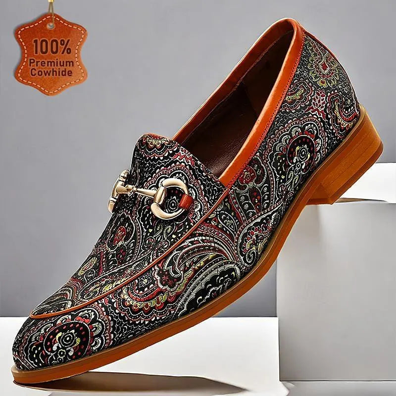 Men's Paisley Patterned Loafers: Colorful Slip-On Shoes with Horsebit Detail - Tokiyos