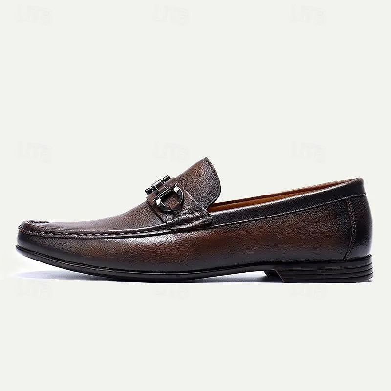 Men's Classic Leather Loafers with Metal Buckle - Tokiyos