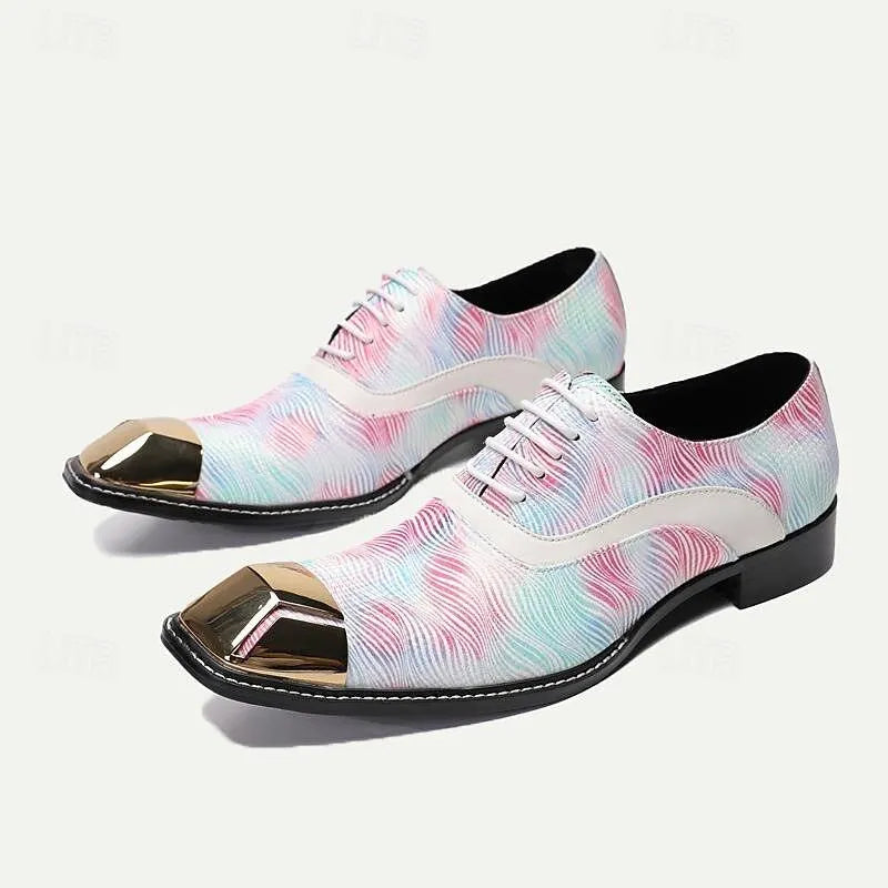 Men's Colorful Wave Print Oxfords with Metallic Toe Cap - Tokiyos