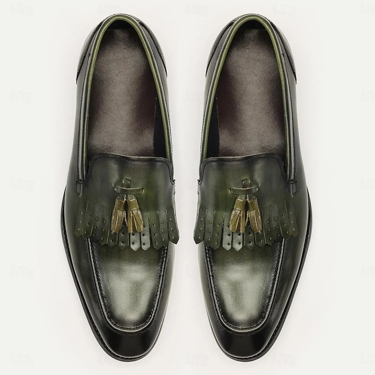 Men's Classic Green Leather Loafers Tassel Versatile Slip-Ons - Tokiyos