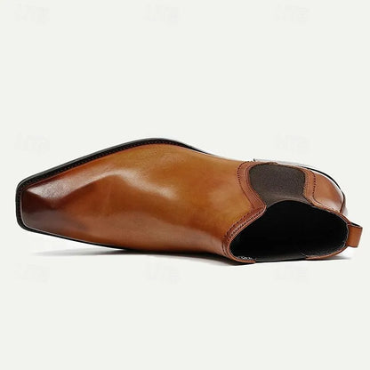 Men's Brown Leather Chelsea Boots - Premium Cowhide Slip-On Dress Shoes