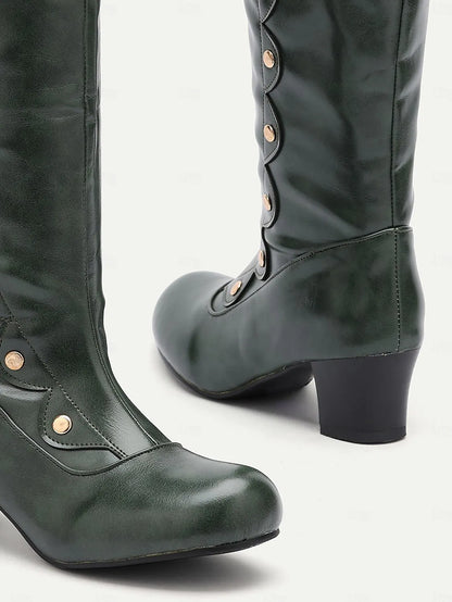 Vintage-Style Black Knee-High Boots with Decorative Buttons