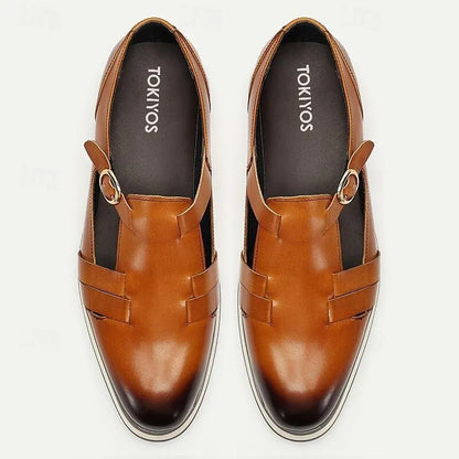 Men's Modern Brown Leather Monk Strap Shoes: Sleek Design with Contrast Sole - Tokiyos