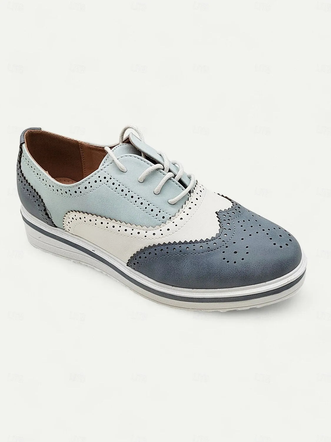 Women's Pink and Beige Brogue Oxford Sneakers, Lace-Up Casual Shoes with Wingtip Detailing for Everyday Wear