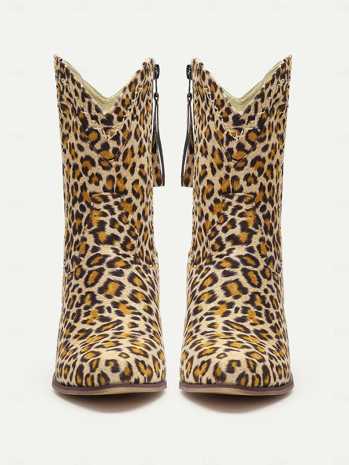 Women's Boots Cowboy Boots Retro Party Work Daily Leopard Booties Ankle Boots Zipper Chunky Heel Round Toe Vacation Vintage Cloth Zipper Leopard