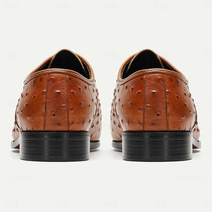 Men's Brown Ostrich Leather Oxfords: Elegant Brogue Detailing - Tokiyos