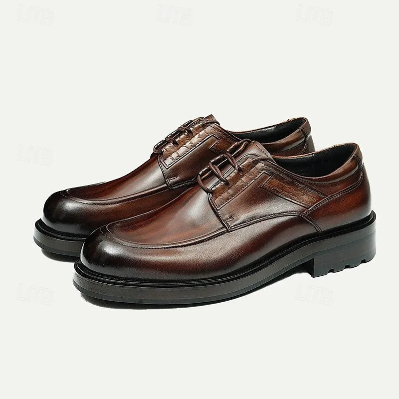 Men's Brown Leather Moc Toe Oxford Shoes, Classic Business Casual Dress Shoes for Everyday Office Wear