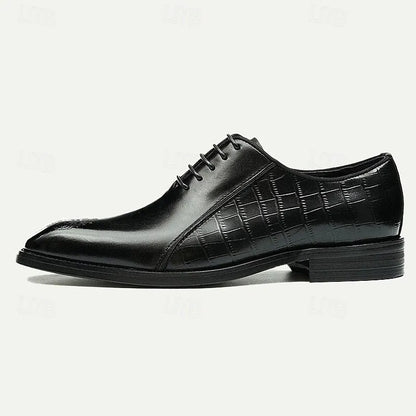 Men's Oxfords Home Daily Cowhide Comfortable Slip Resistant Lace-up Black Brown Fall Winter