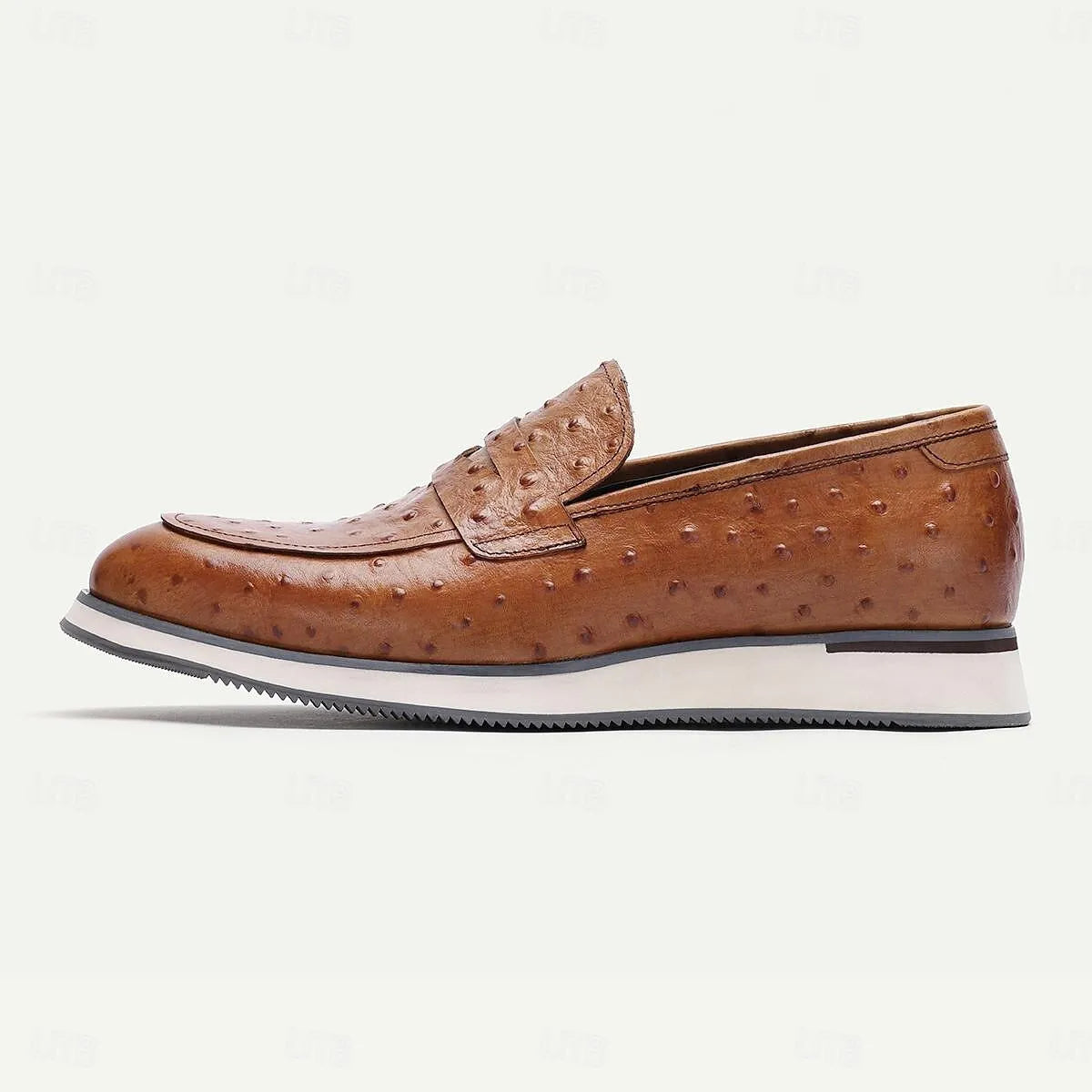 Men's Ostrich Leather Loafers - Luxurious Slip-On Dress Shoes with Textured Finish - Tokiyos