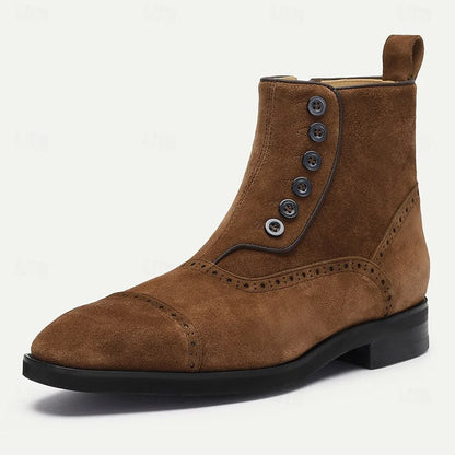 Men's Premium Cowhide Button-Up Suede Ankle Boots